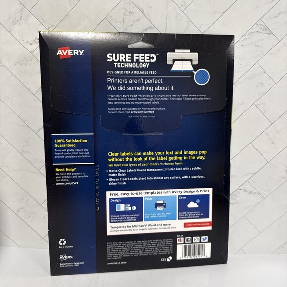 Avery 6521 Mailing Labels Address 1"x2-5/8" 300/PK Glossy Clear - Picture 2 of 2